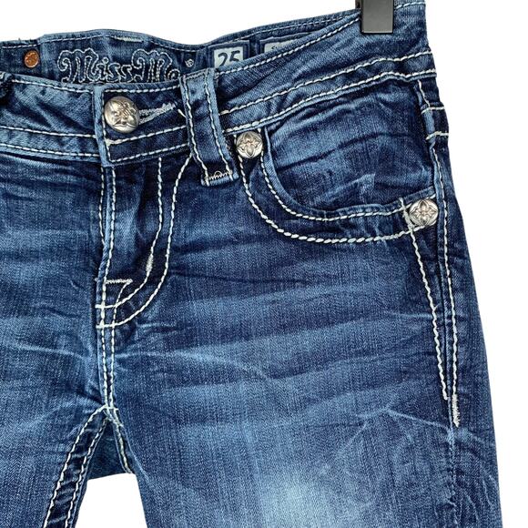 Miss Me Cuffed Capri Jeans Embroidered Sequins 25 - Picture 5 of 12